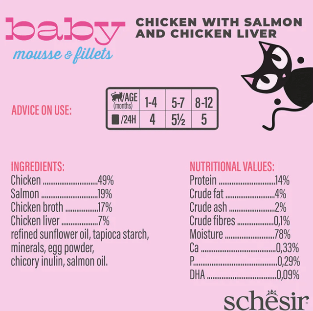 SCHESIR CHICKEN WITH SALMON AND CHICKEN LIVER MOUSSE E FILLETS 3X55G IN CAN - Image 2
