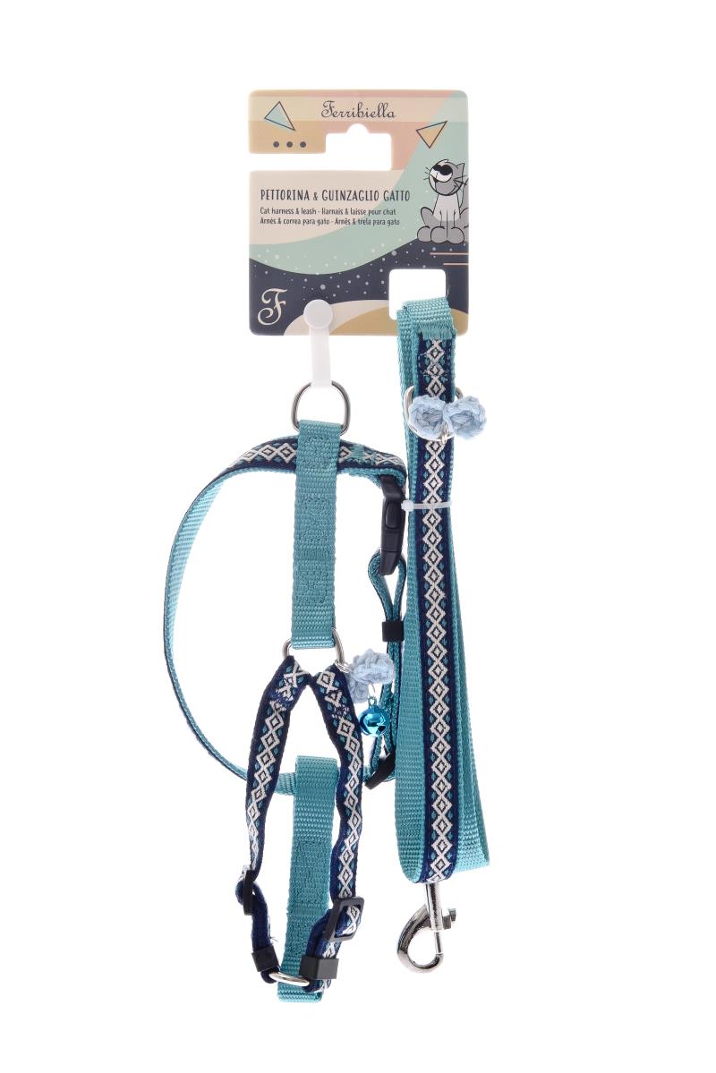 CAT LEASH+HARNESS SET SMALL LIGHT BLUE.
