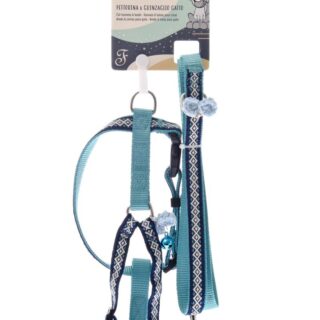 CAT LEASH+HARNESS SET LARGE LIGHT BLUE
