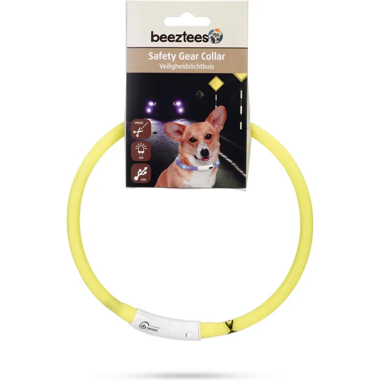Beeztees Safety Gear Dogini – Dog Collar – USB – Yellow – 35×10 cm