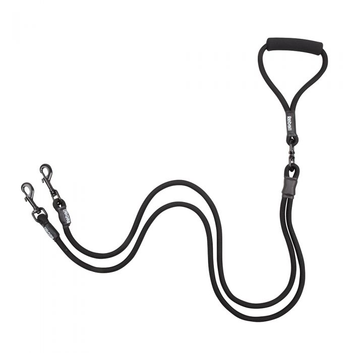 REBEL PETZ - DOUBLE DOG LEASH BLACK SMALL