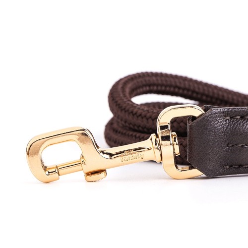 MyFamily Milano Dog Leash in Premier Quality Italian Brown Nylon and Rope with 24K Gold Plated finishing - Image 2