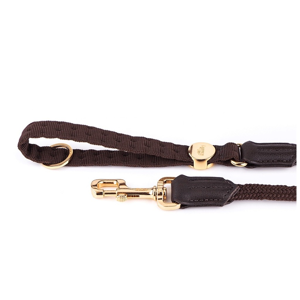 MyFamily Milano Dog Leash in Premier Quality Italian Brown Nylon and Rope with 24K Gold Plated finishing - Image 3